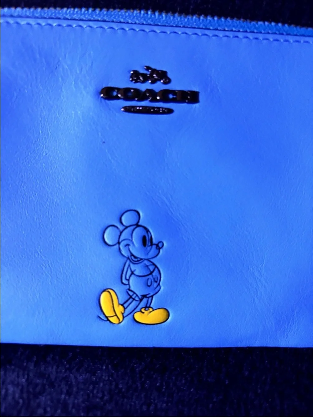 Coach Blue Leather Wristlet with Mickey Mouse Motif